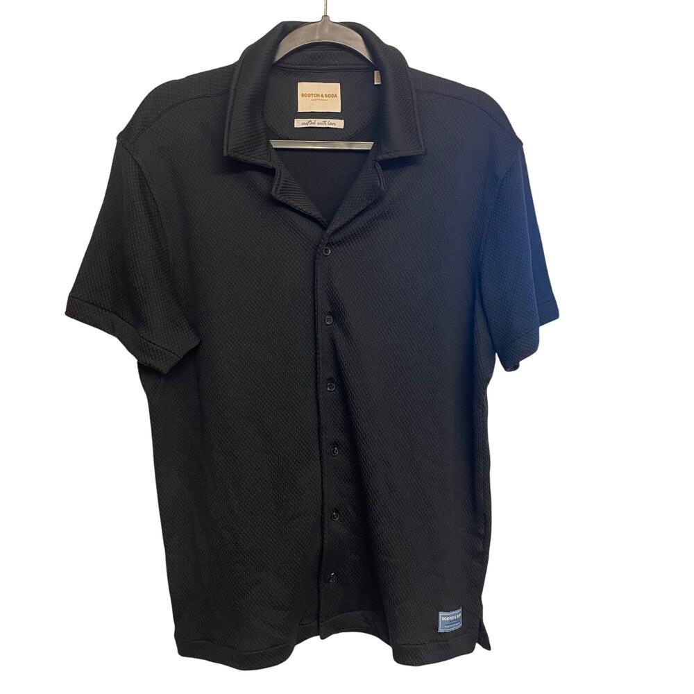 Scotch & Soda Black Popcorn Jersey Knit Camp Shirt Medium